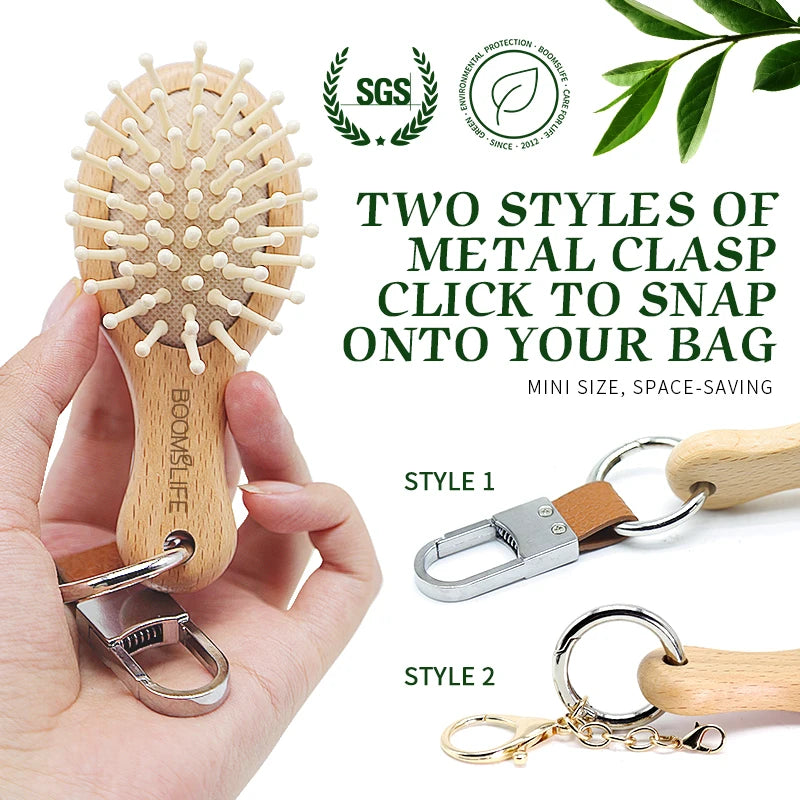 Custom Key Ring Mini Hair Brush Portable Pocket Hair Comb Styling Small Travel Wide Tooth Comb Wood Massage Brush Bag Pendant Zpaxo