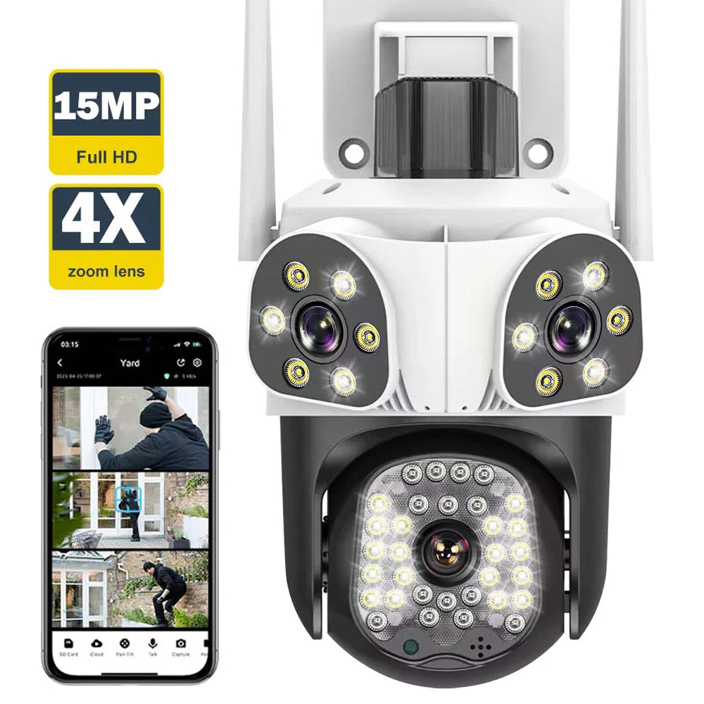 8K 15MP Outdoor WiFi Camera Motion Tracking 4X Zoom Three Len Screens PTZ Cam Security Protection CCTV Video Surveillance Camera Zpaxo