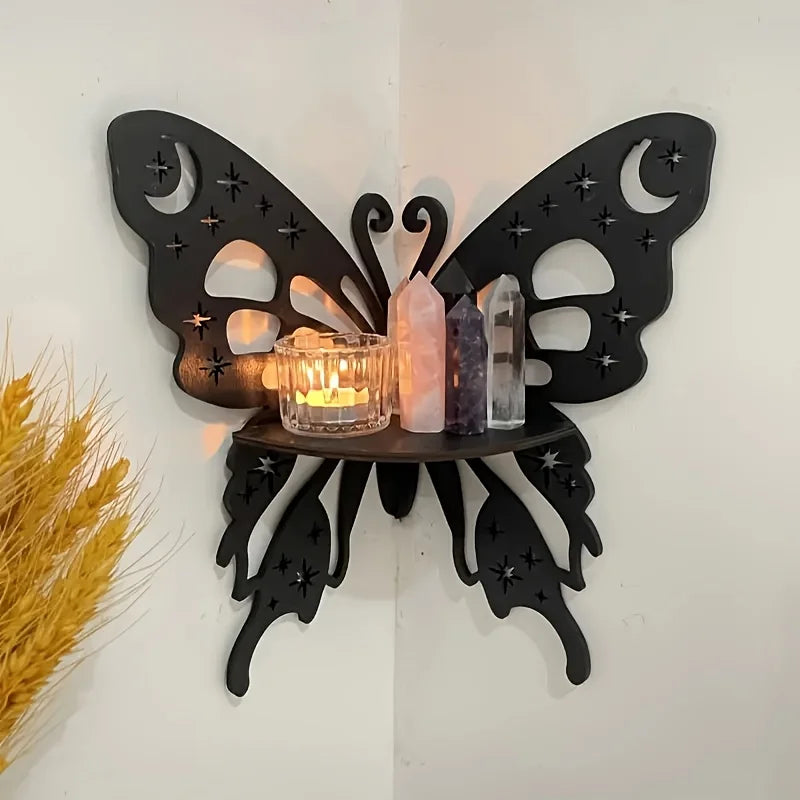 Butterfly Wall Decoration Hanging Wooden Skeleton Candle Holder Shelf