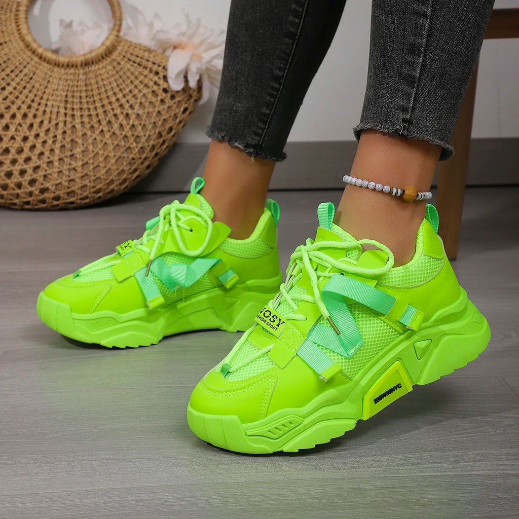 Women Casual Sneakers Thick Sole Breathable Tennis Shoes Women Lace-up New Fashion Outdoors Walking Shoes Trend Couple Sneakers Zpaxo