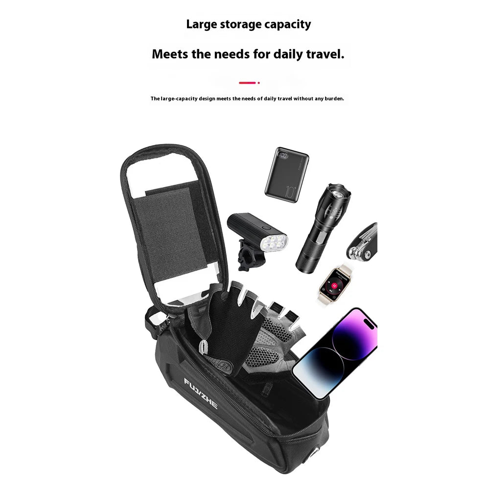 Bike Tube Bag Hard Shell Front Frame Touch Screen Phone Pouch Road