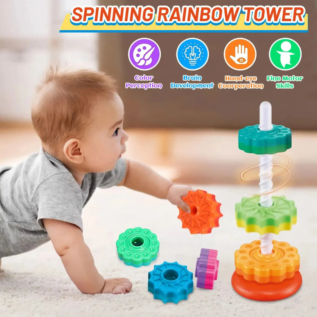 Rotating Rainbow Tower Stack Unstack Puzzle Toy 6 Colorful Levels