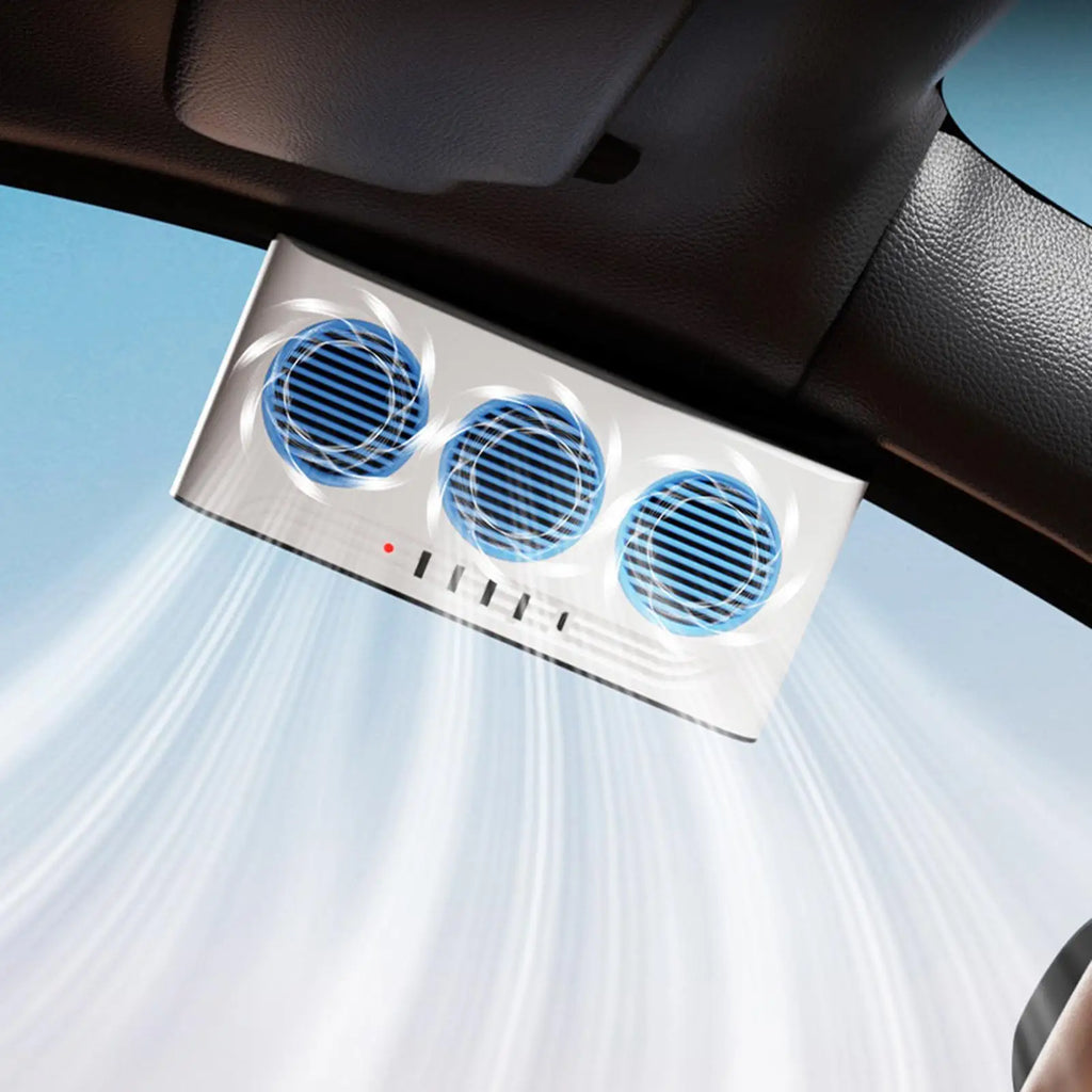 Solar Car Fan Air Purifier 3 Outlets Exhaust Cooling Ventilator Light