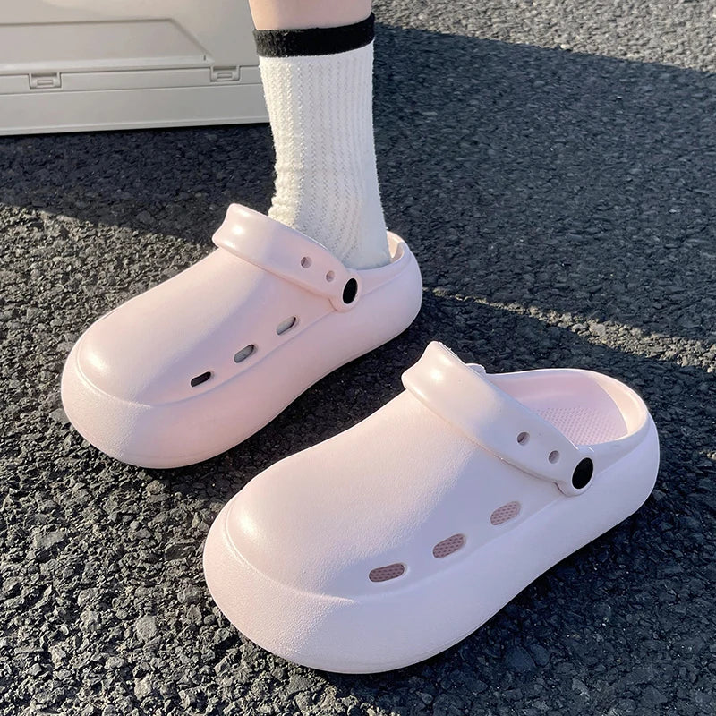 Women Men Summer Couple Closed Toe Hollow Slippers Anti-slip Thick