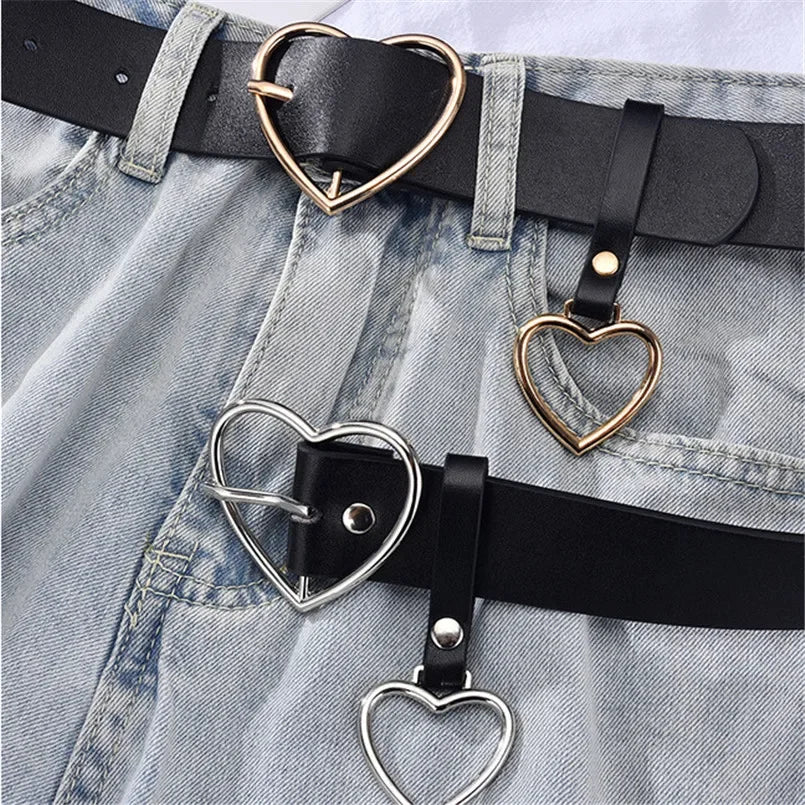 Cute Leather Belt Metal Heart Shape Buckle Camel White Black Retro PU