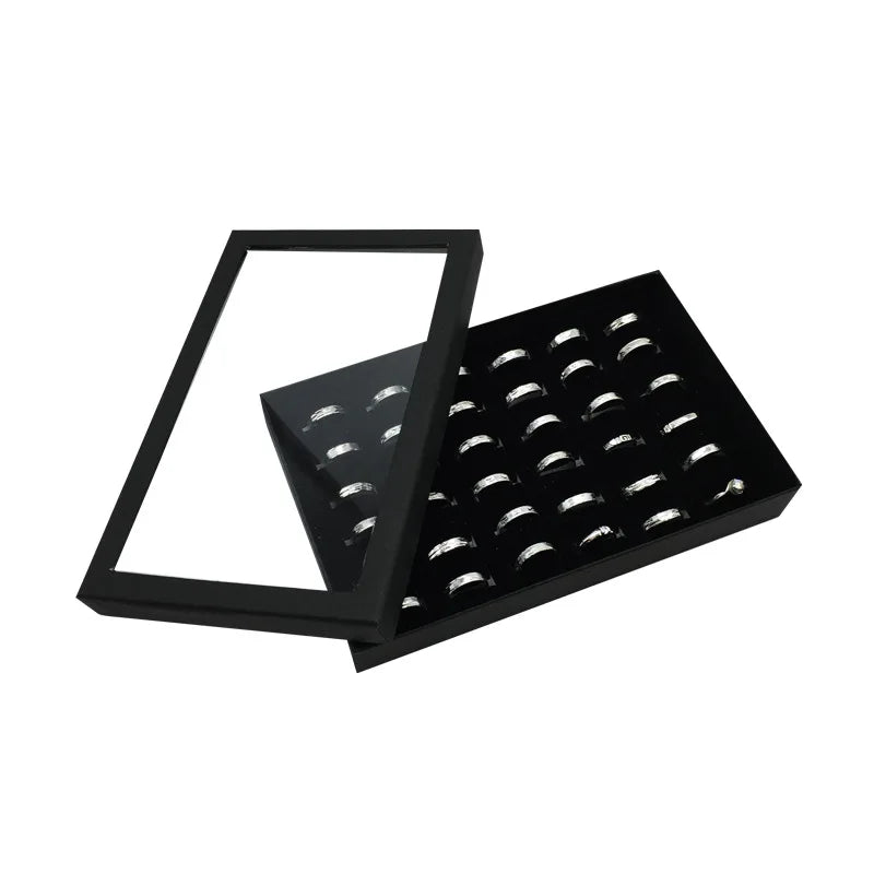 36 Slot Rings Display Box Stand Metal Earrings Storage Box Storage Box with Transparent Cover Jewelry Display Cabinet Zpaxo black