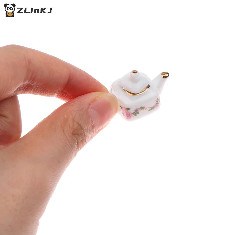 ▶1Set 1:12 Dollhouse Miniature Ceramics Teapot Tea Set Mini Ceramic Kungfu Tea Set Kettle Cup Tableware Model Kitchen Decor Toys Zpaxo