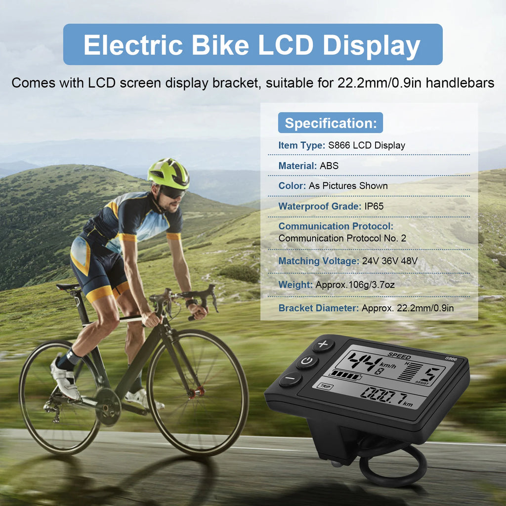 Bike Instrument S866 LCD Display Speedometer Odometer Handlebar 24V