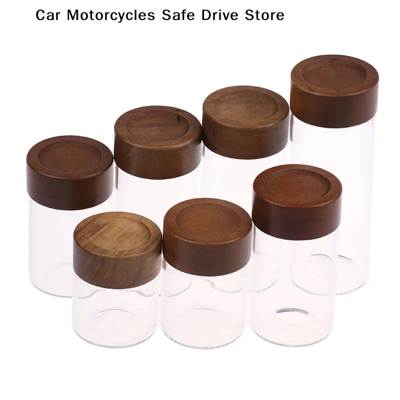 CMMini Wood Lid Coffee Beans Storage Container Tube Kitchen Sealed