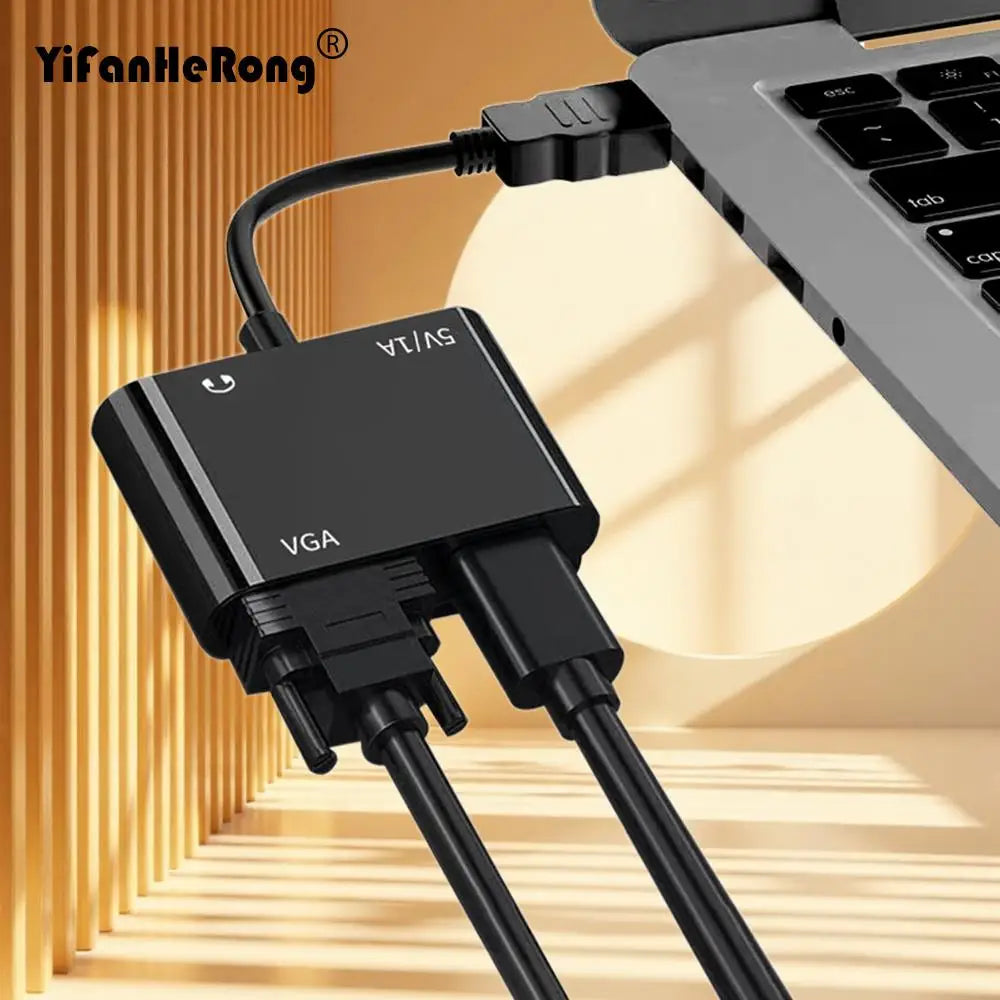 3.5mm Audio 4K HDMI-Compatible To VGA Adapter 1080P Video Converter Digital to Analog for Laptop Projector HDMI-Compatible Cable Zpaxo black