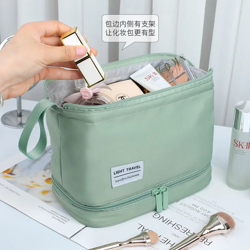 Large Capacity Cosmetic Bag Double Layer Toiletry Makeup Organizer