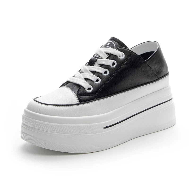 Women Comfortable Platform White Black Sneakers Two-way Wearable Zpaxo