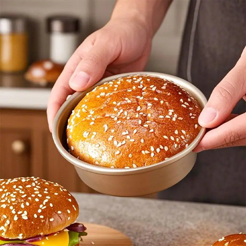 4-Inch Gold Non-Stick Hamburger Bun & Bread Baking Mold Pan