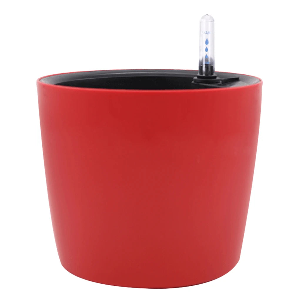 Round Self-watering Plant Flower Pot Water Level Indicator Plastic Zpaxo Red
