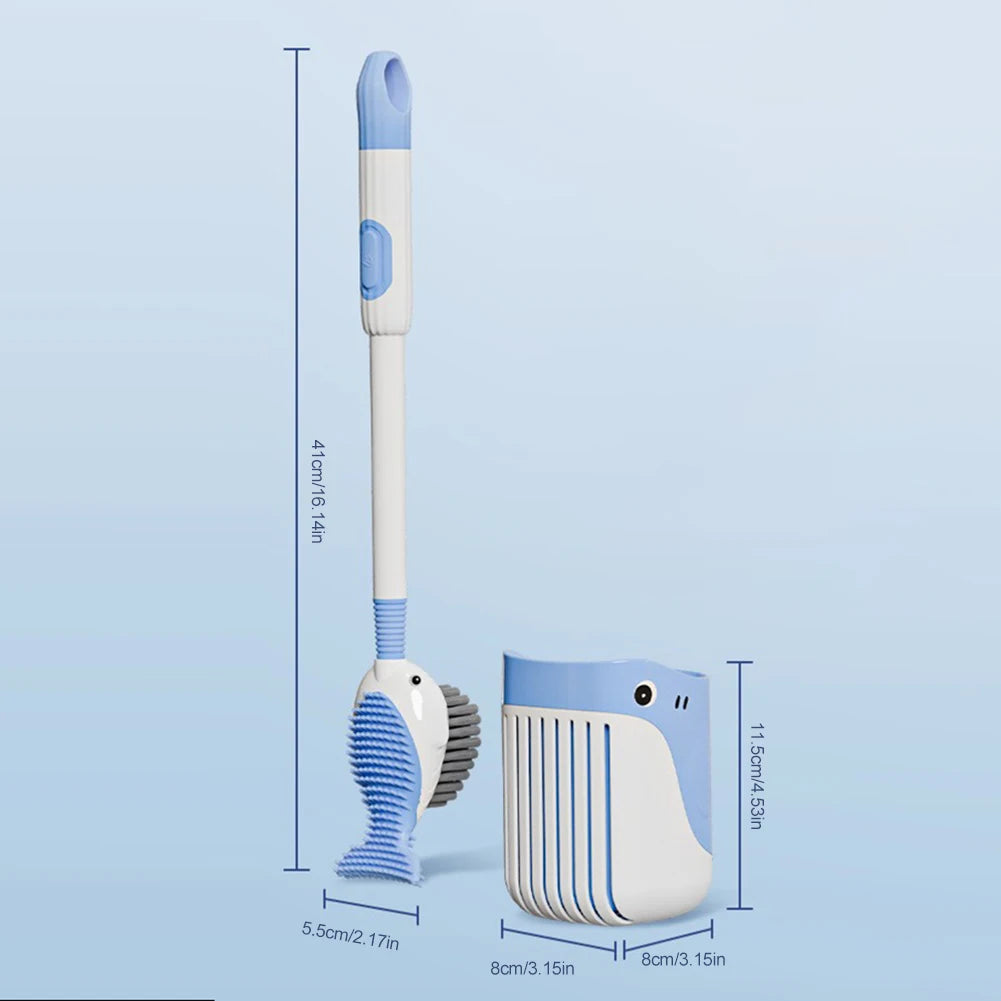 Cartoon Whale Toilet Brush Refillable Handle Dispenser Cleaning Wall
