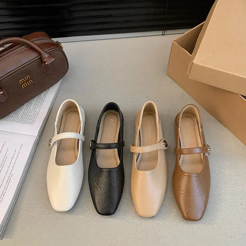 Woman Spring Casual Square Toe Low Soft Soled Lolita Flats Ballerina