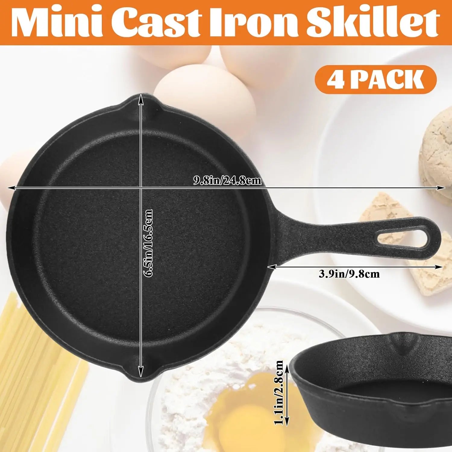 Cast Iron Skillet Frying Pan Pre-seasoned Black Non-stick Mini