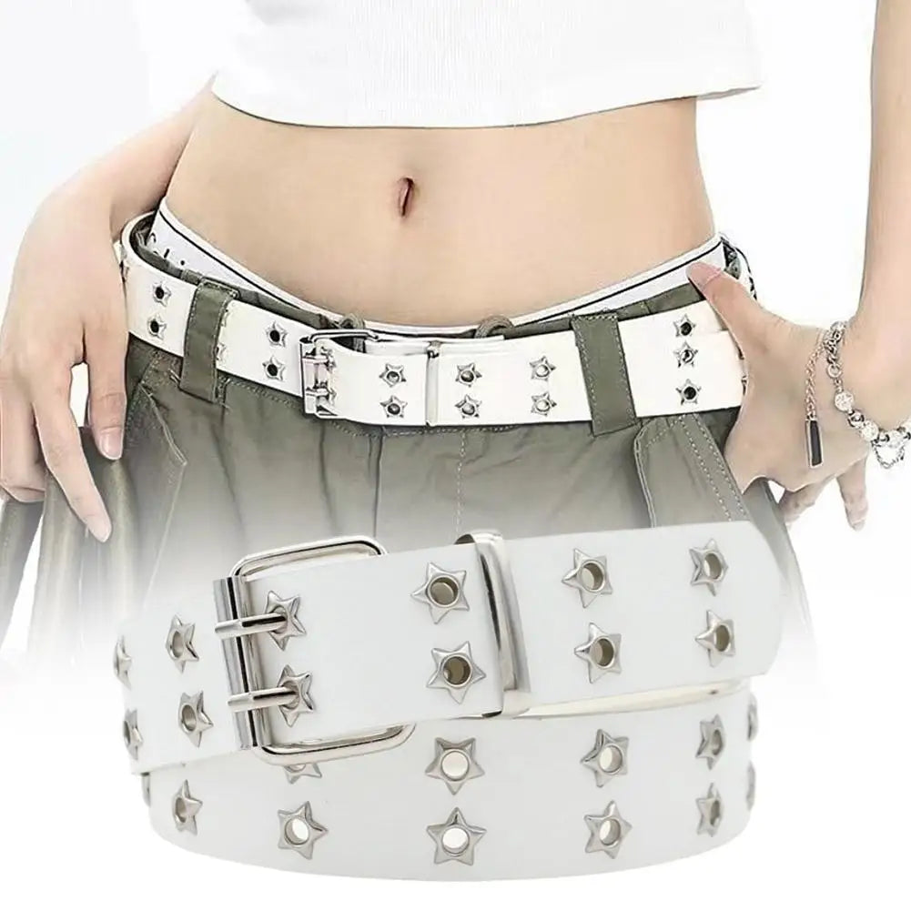 Y2K Punk Rivet Belt – Double Row Star Gothic Waistband Punk Fashion Belt Zpaxo