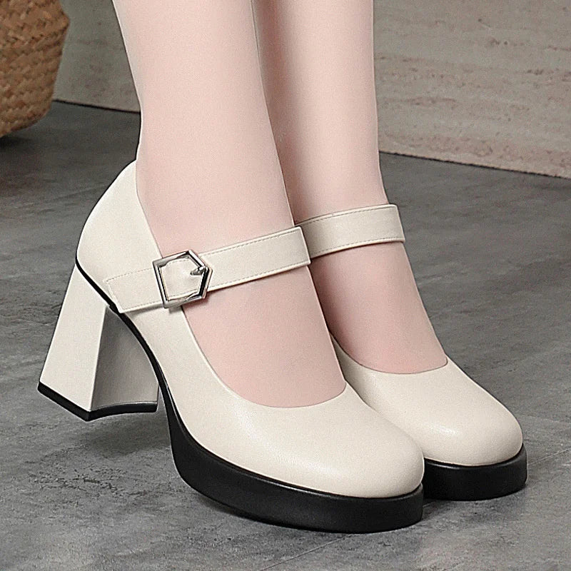 Fashionable Casual Waterproof Platform Heel Work Shoes One-liner Zpaxo JM1332 Beige 39 China Mainland
