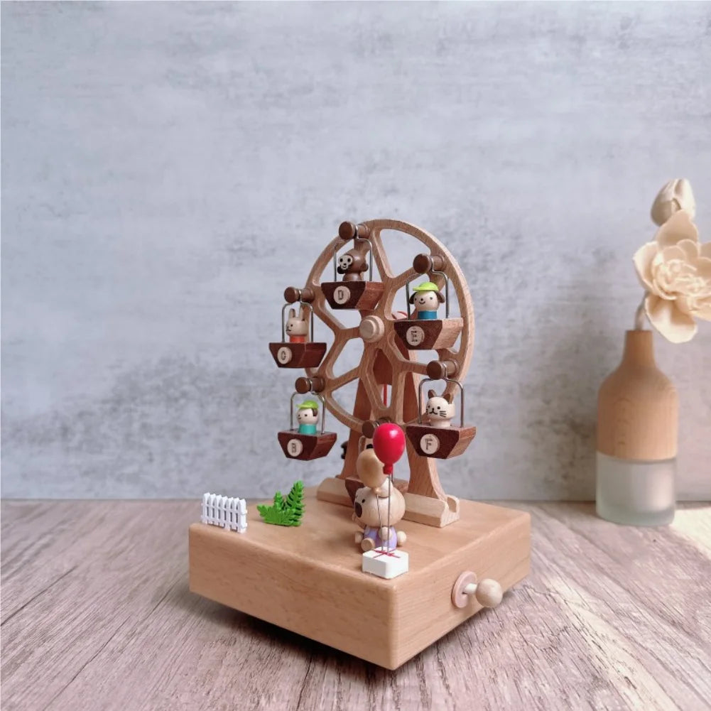 Animal Ferris Wheel Music Box Mechanical Wind-Up Rotating Carousel Wooden Music Box Gift for Boys and Girls Zpaxo