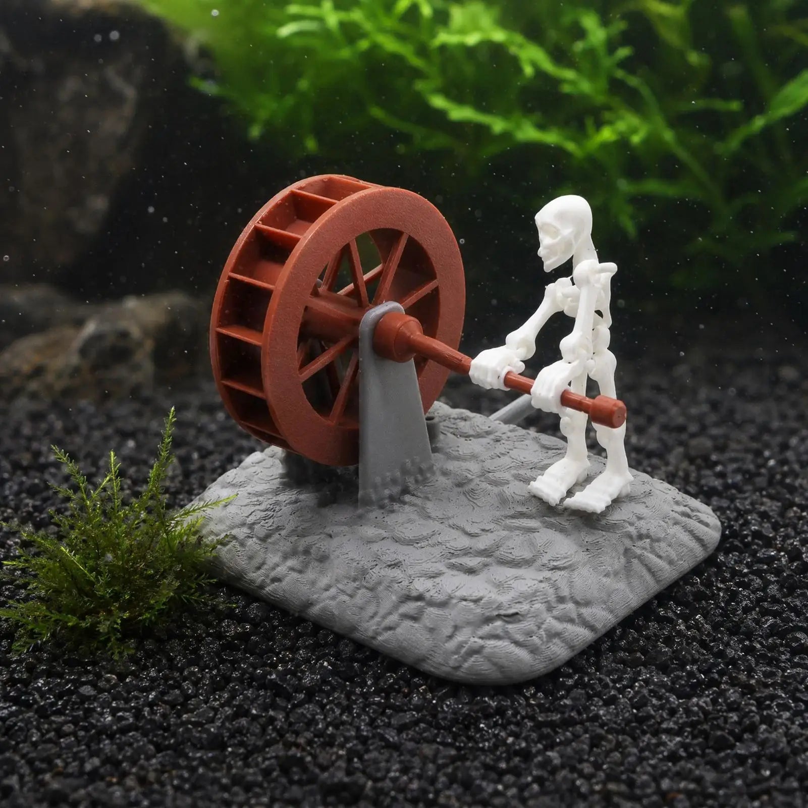 Fish Tank Decor Skeleton Rotating Water Wheel Landscape Decoration