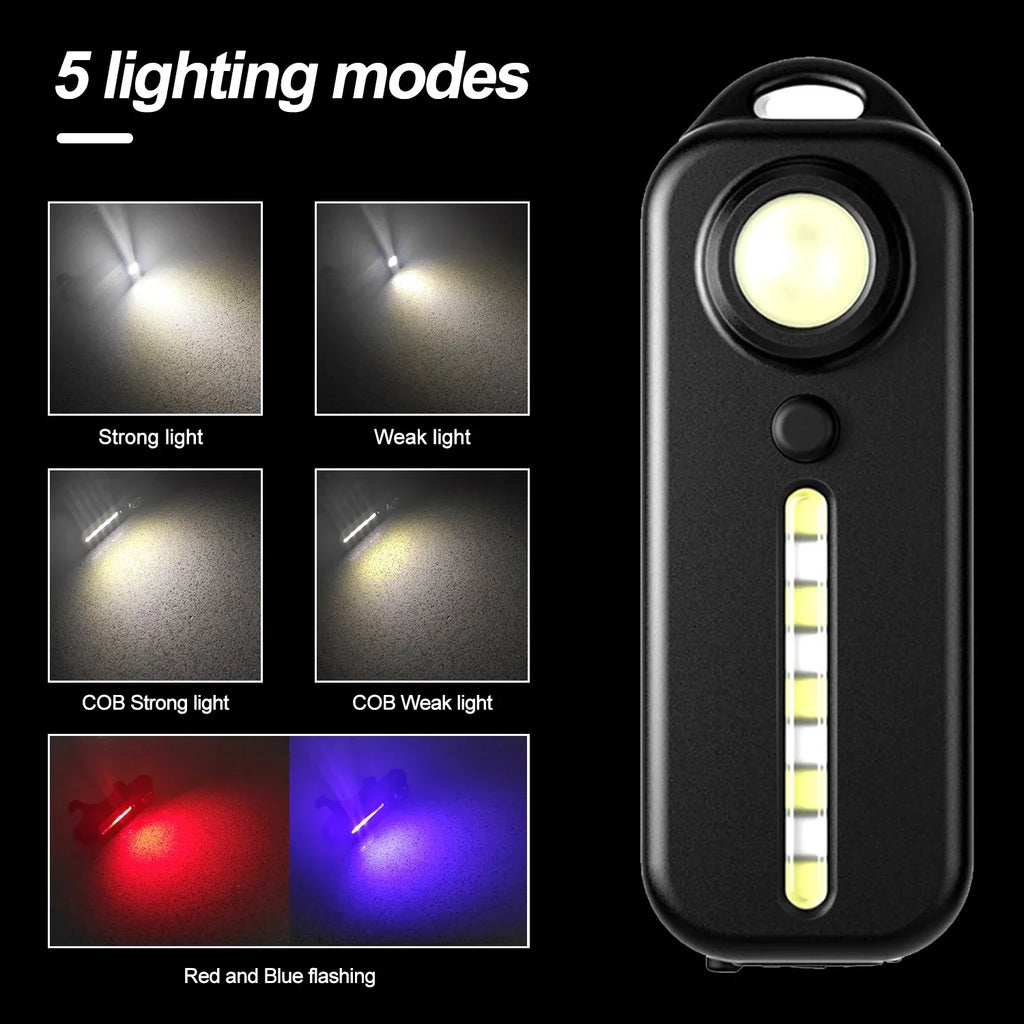 USB Rechargeable LED Keychain Flashlight – 5-Mode Clip Warning Light