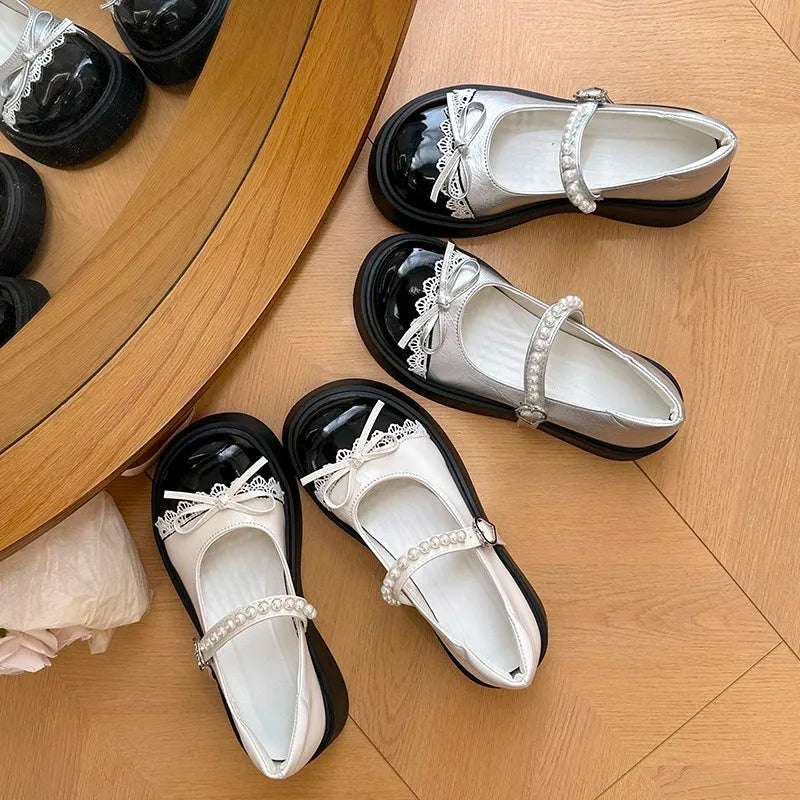 Exquisite Retro Silver French Thick Sole Shallow Single Shoe Women