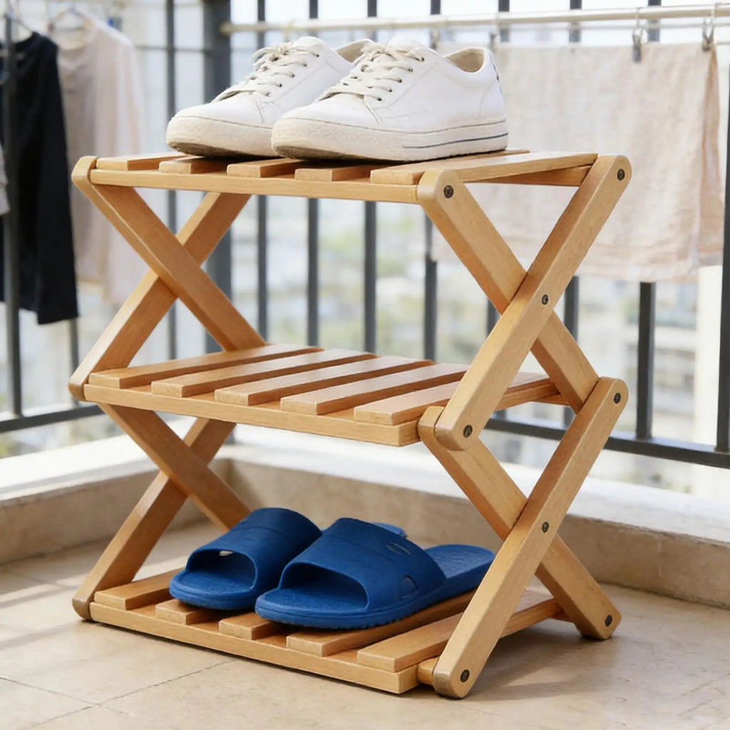 Wood Shoe Rack 3-Tier Expandable Adjustable Folding Organizer Wooden