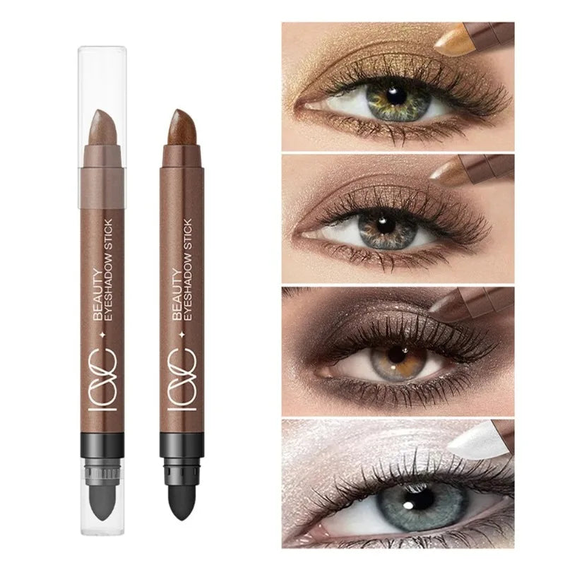 Waterproof Double Head Eyeshadow Stick Long Lasting High Pigmented Shimmer Glitter Neutral Brown Eye Shadow Pencil Crayon Makeup Zpaxo