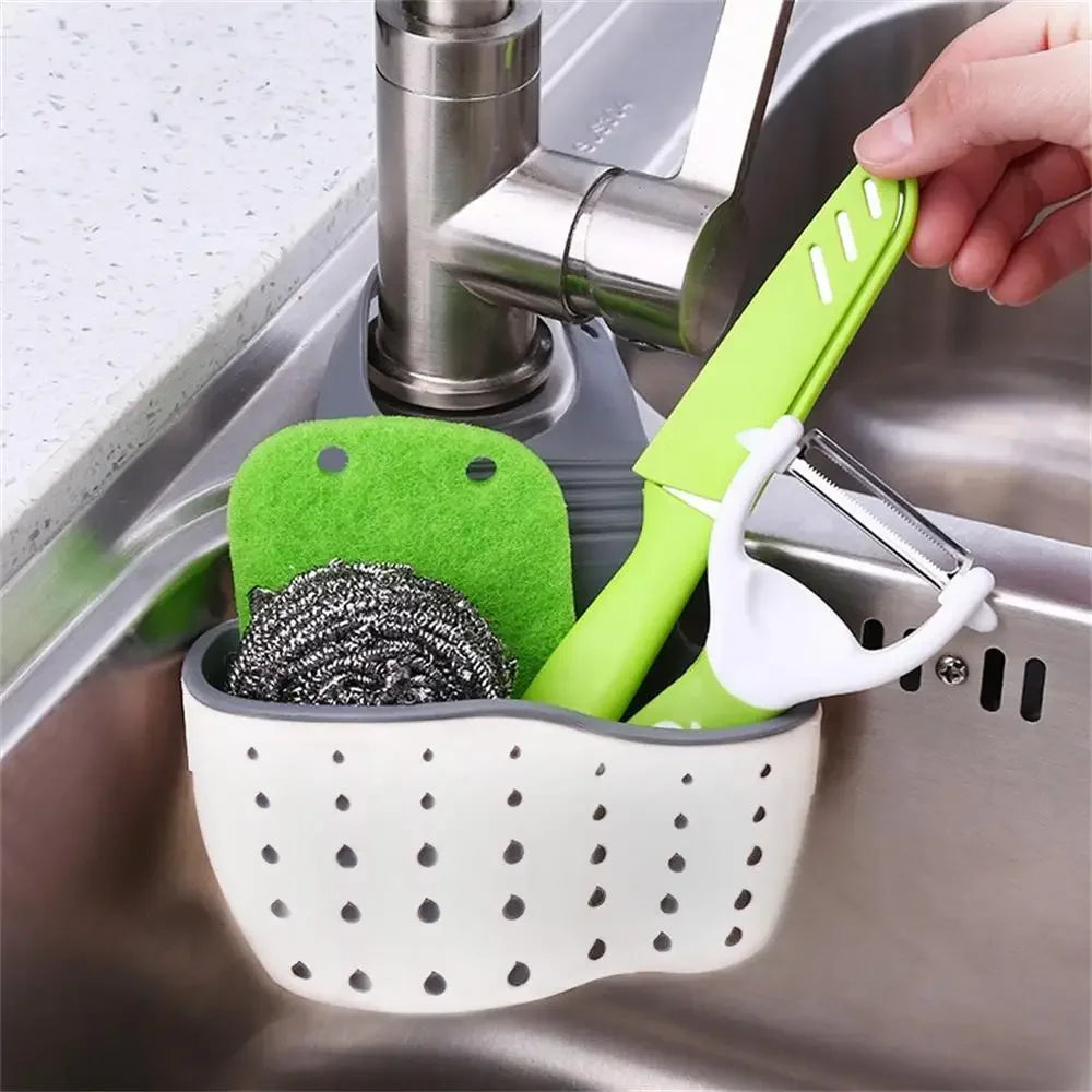 Double Sink Draining Hanging Bag Adjustable Press Faucet Shelf Sponge