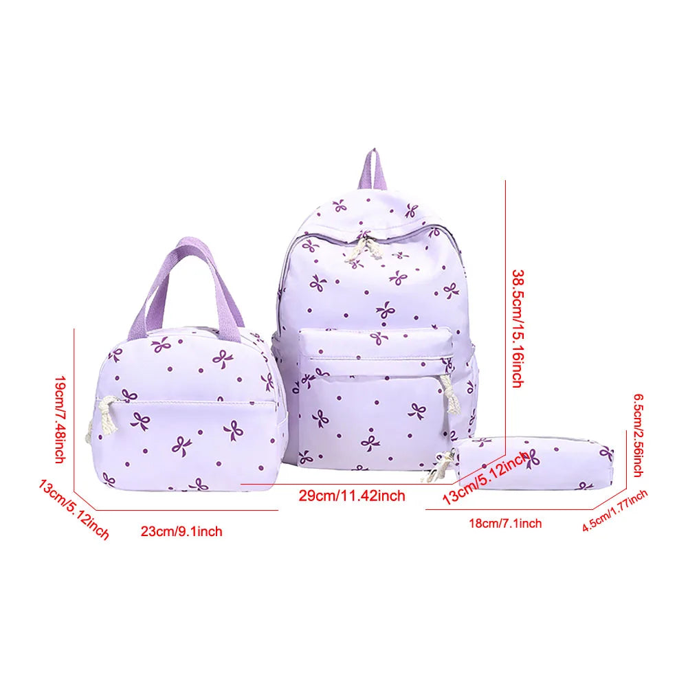 3Pcs/Set Kawaii Nylon Backpack with Handbag & Pencil Case All-Match School Bag Cute Bowknot Backpack School Outdoor Lunch Box Zpaxo B