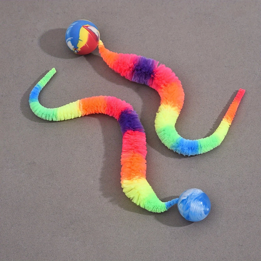 3-Pack Cat Interactive Worm Caterpillar Elastic Teaser Toys Cat Teaser Toy Zpaxo