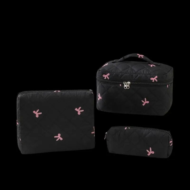 1 Black Women Portable Makeup Bag Large Capacity Bow Quilting Zpaxo