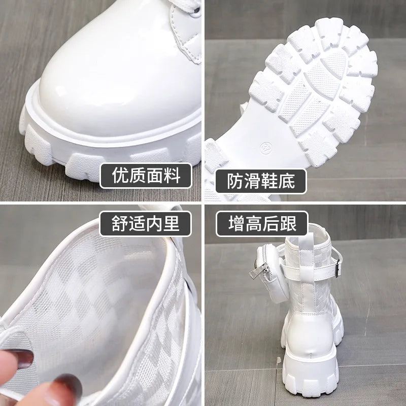 2024 Women Thick-soled Leather Boots Casual Fashion Lace-up Nylon Zpaxo