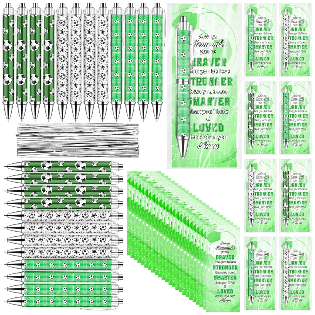 24 Sets Football Pens Party Favours Supplies Football Stationery Ballpoint Pens and Cards for Boys Girls Team Adults Zpaxo A