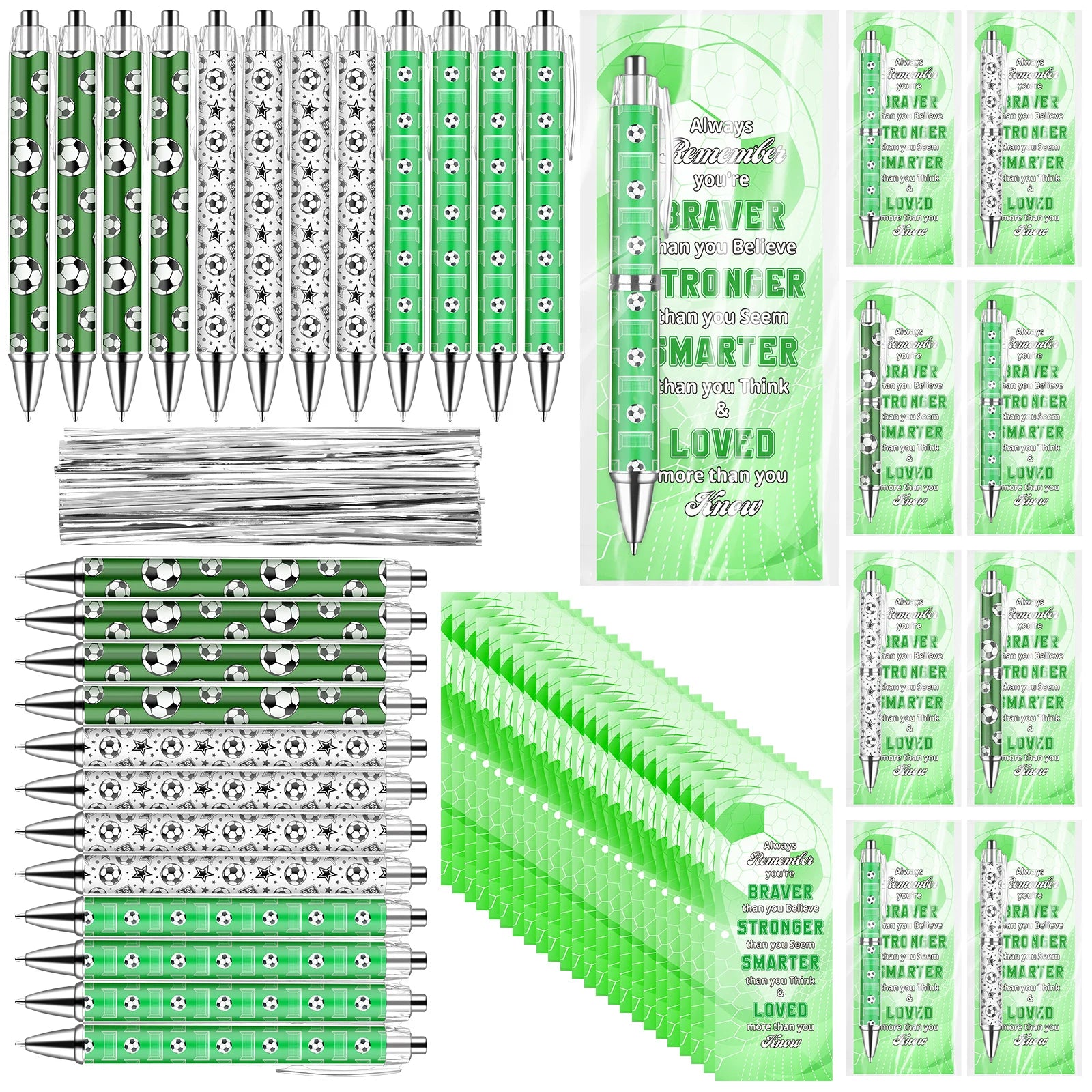 24 Sets Football Pens Party Favours Supplies Football Stationery Ballpoint Pens and Cards for Boys Girls Team Adults Zpaxo A