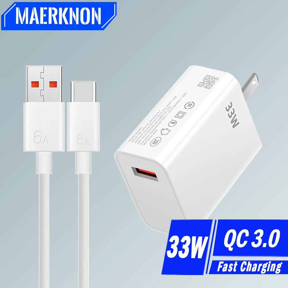 33W USB Fast Charger & 6A USB-C Cable | QC 3.0 Compatible USB Fast Charger Zpaxo