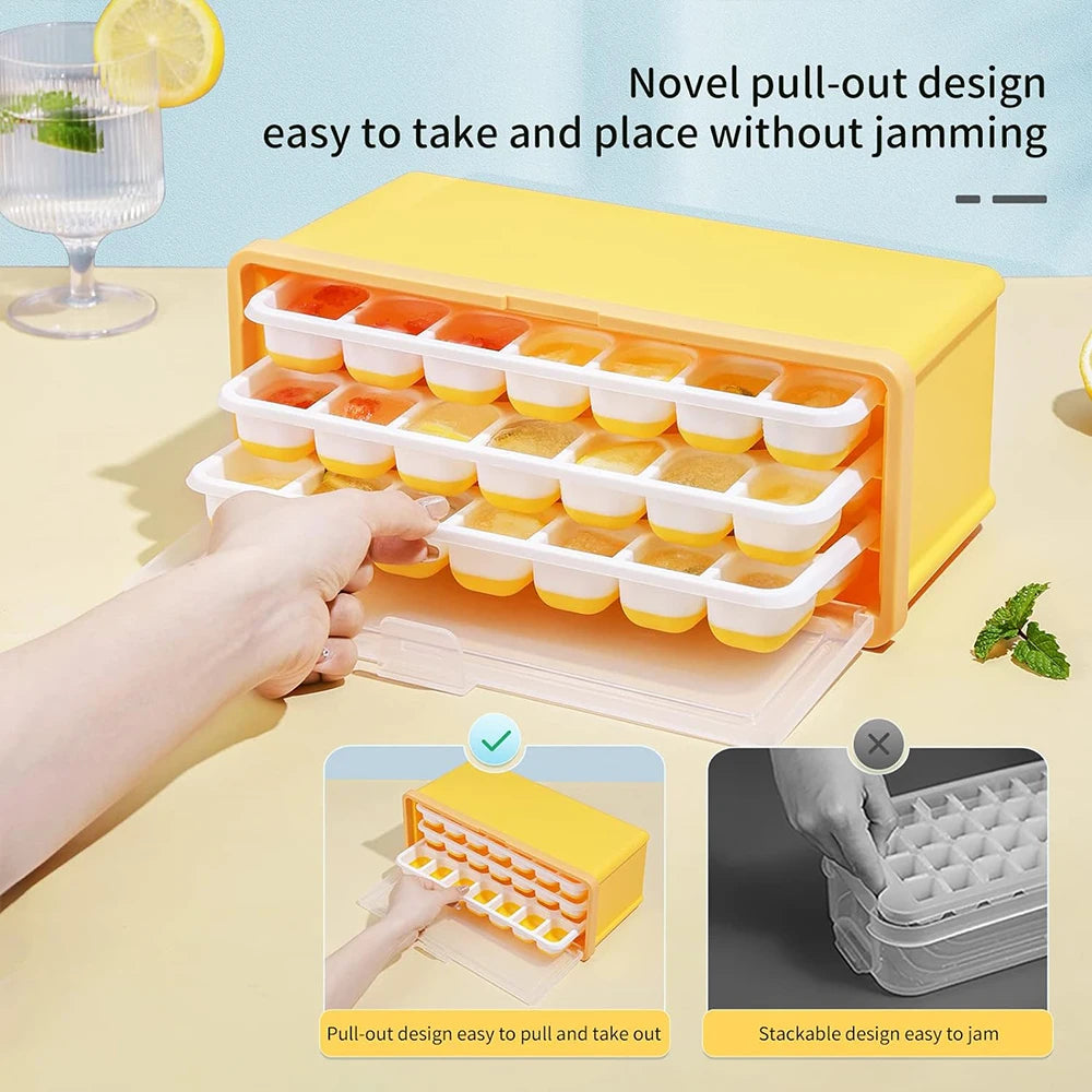 Ice Cube Tray with Bin Ice Bucket with Lid Ice Scoop Ice Maker Storage Box for Whiskey Juice Drink Home Bar Tool Zpaxo