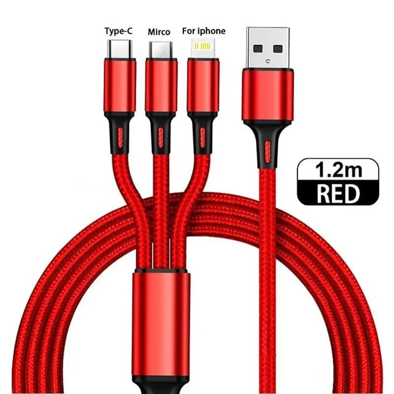 1 USB Fast Charging Cable C Micro IOS Multi Charger Iphone Huawei Zpaxo Red