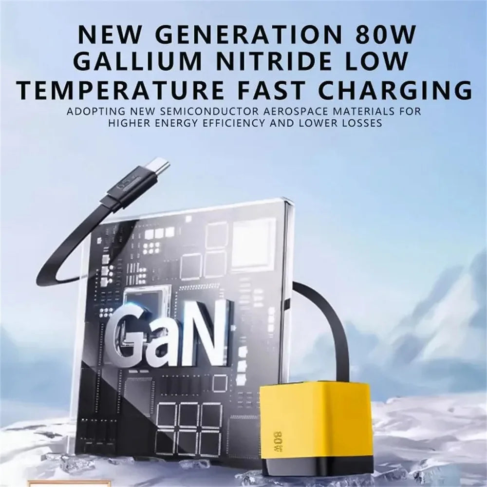 WALKESEN 80W GaN 3-in-1 Fast Charger with Retractable USB-C Cable GaN Fast Charger Zpaxo