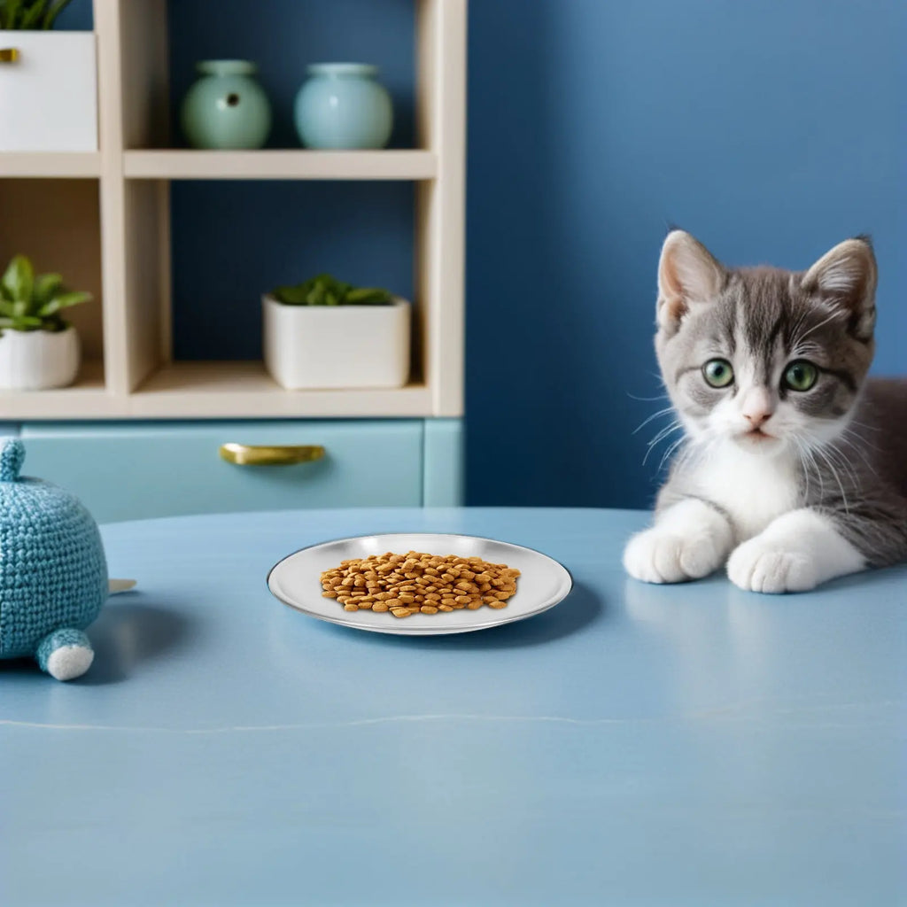 Shallow Stainless Steel Cat Food Bowls Non-slip Silicone Base Whisker