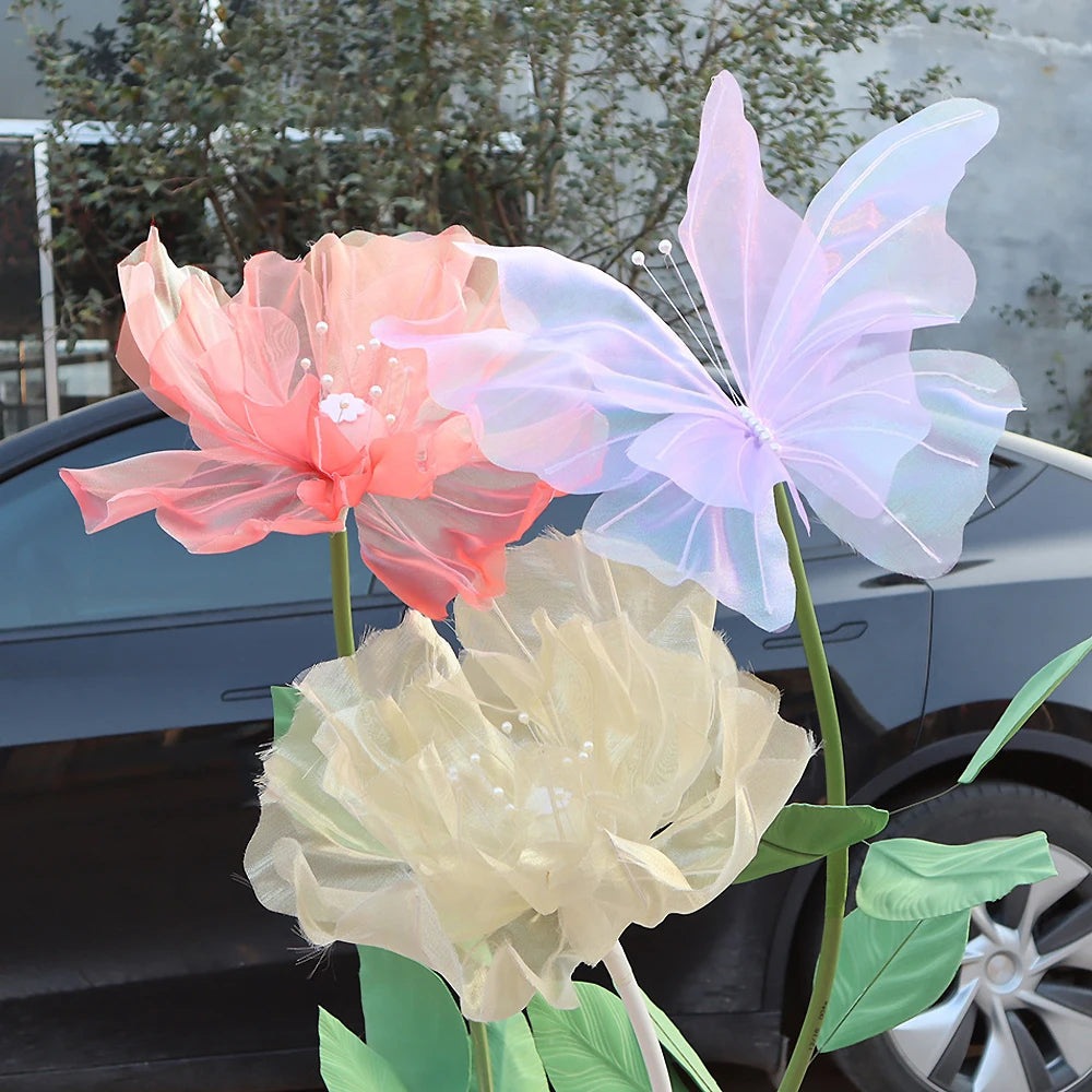 Giant Artificial Silk Peony Realistic Flowers Simulated Butterfly