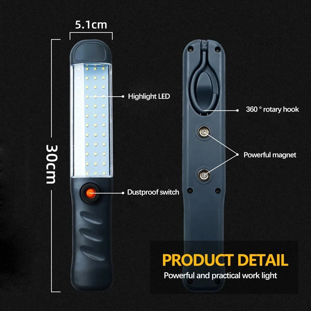 Magnetic LED Work Light – USB Rechargeable COB Flashlight