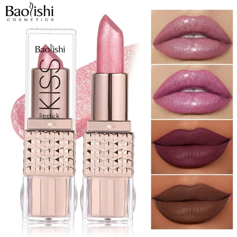 12 Colors Glitter Shiny Lipstick Waterproof Long Lasting Pearlescent