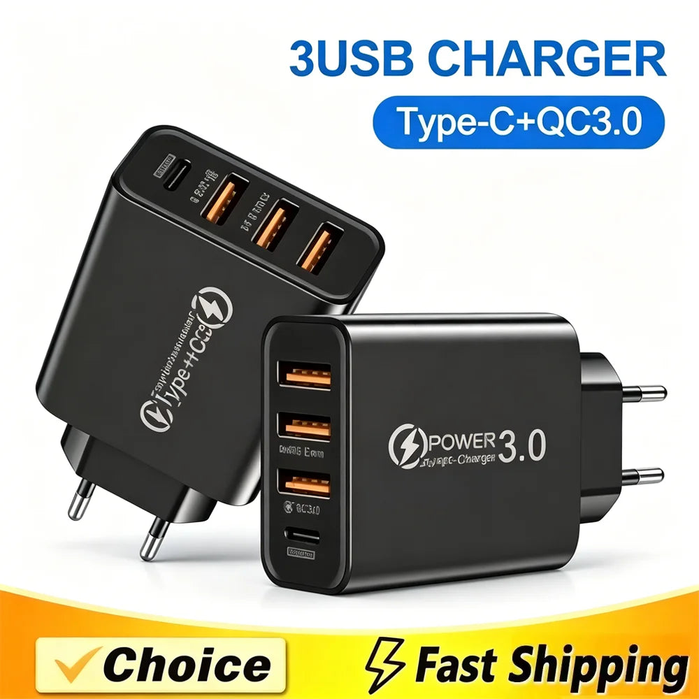 60W 4-Port USB-C Fast Wall Charger – PD & Quick Charge 3.0 USB Wall Charger Zpaxo