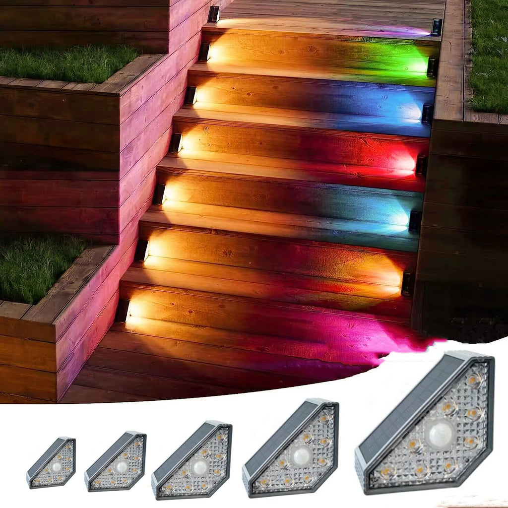 Solar Stair Lights Motion Sensor Waterproof IP67 3 Mode RGB Changing Zpaxo