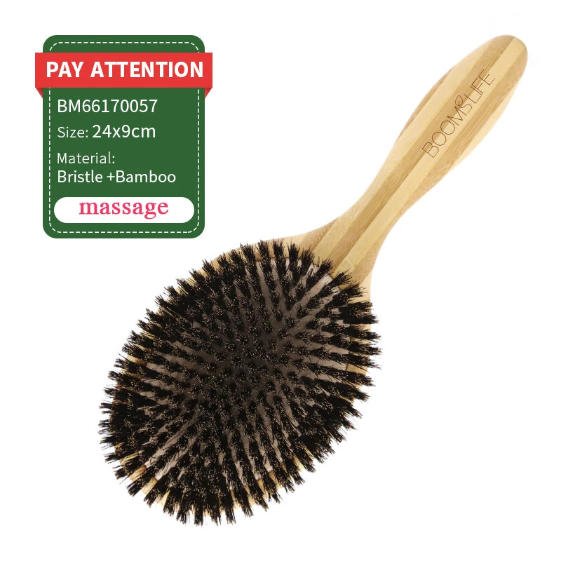 Boar Bristle Hair Brush Women Wood Bamboo HairBrush Professional Curly Airbag Scalp Brush Comb for Hair Beauty Care Salon Tools Zpaxo natural color China Mainland