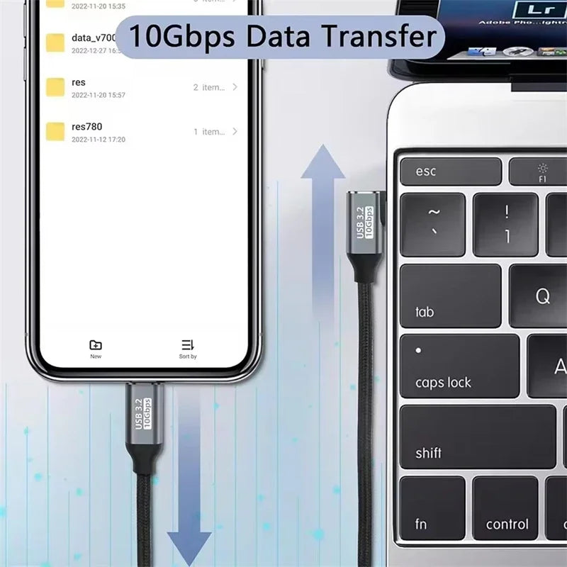 100W USB-C 3.1 Gen 2 Extension Cable 90° Angle 10Gbps 5A PD USB-C Extension Cable Zpaxo