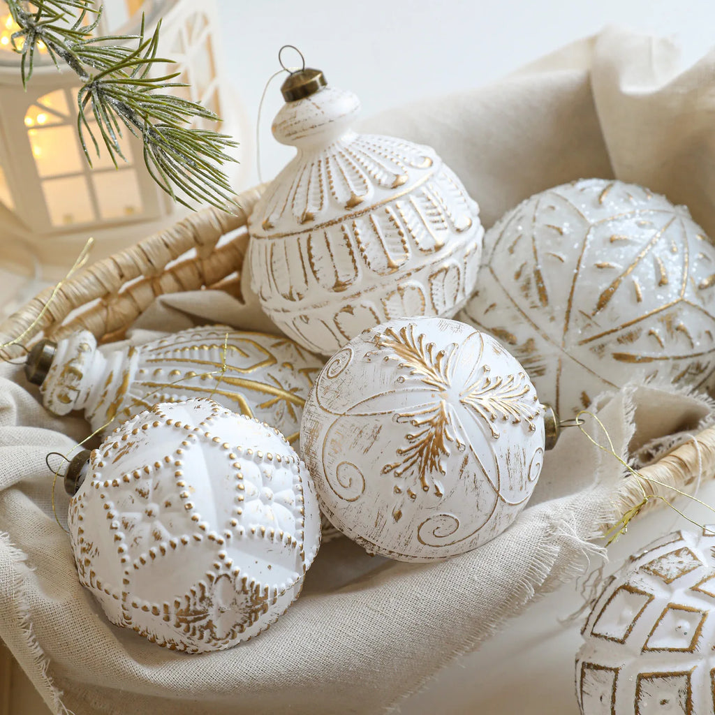 White Gold Matte Christmas Ball Ornament | Snowflake Pendant