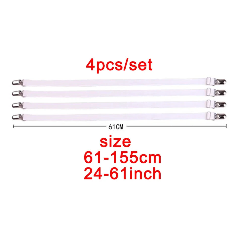 4pcs/set Elastic Bed Sheet Strip Fastener Bed Sheet Grippers Belt Adjustable Mattress Cover Blankets Holder Bed Sheet Set Zpaxo 61cm-white
